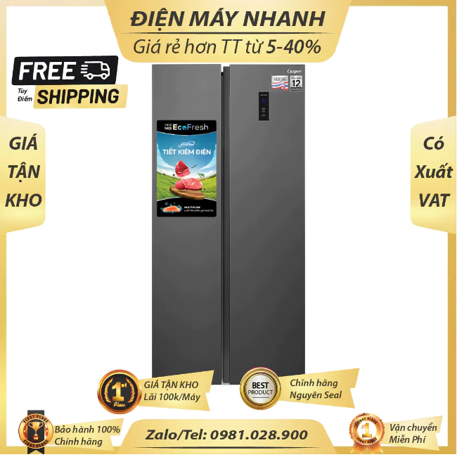 RS 460PG Tu Lanh Casper Inverter 458L EcoFresh RS 460PG Thiet Ke Kim Loai Xam Titan Bang Dieu Khien Ben Ngoai