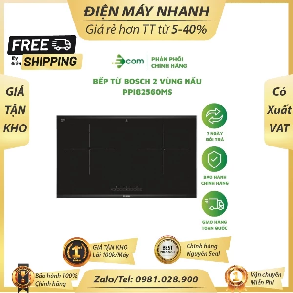 Bep tu Bosch 2 vung nau PPI82560MS mat kinh Schott Ceran sang trong hien dai chong va dap tot Moi 100