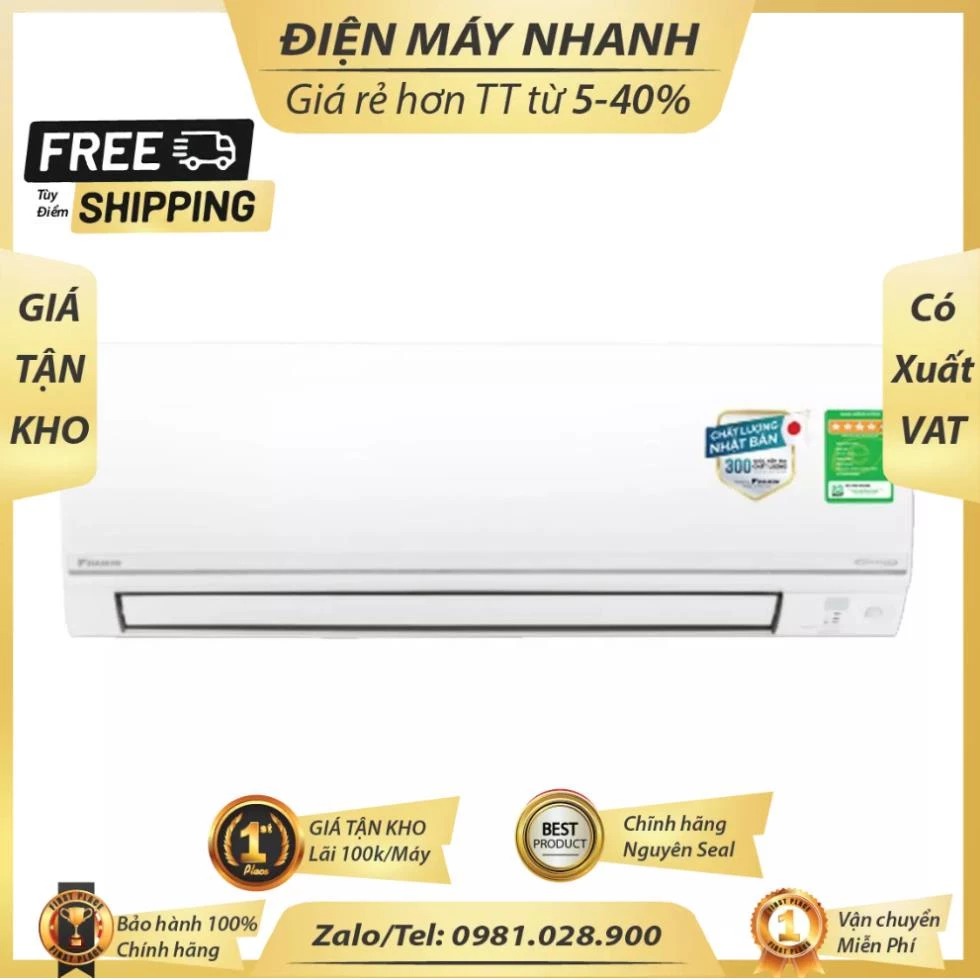 Dieu hoa 2 chieu Daikin Inverter 1 HP FTHF25VAVMV Moi 2021 9000btu Moi 100