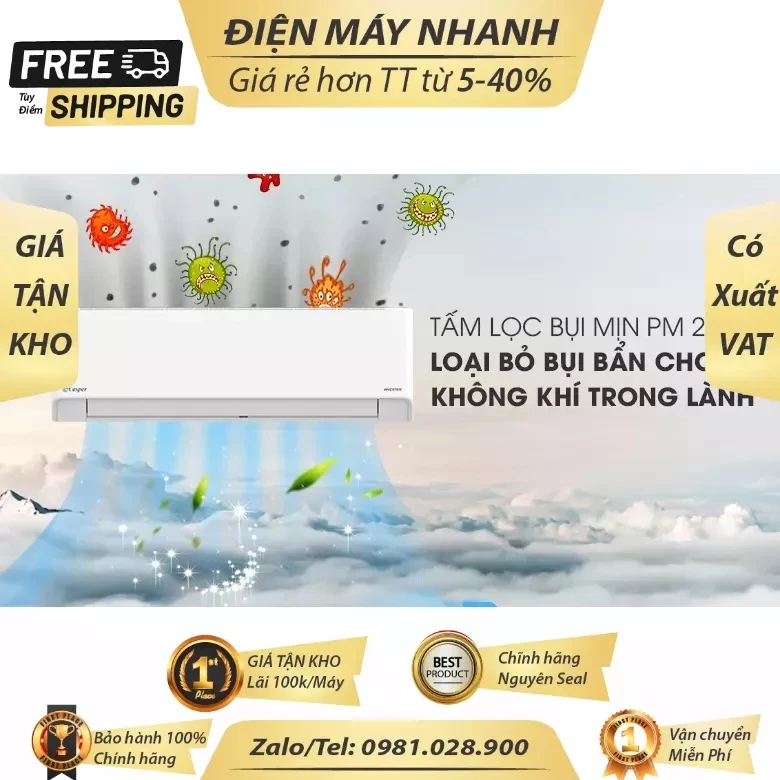 Dieu hoa Casper 1 chieu inverter 24000BTU HC 24IA32 hang gia kho Moi 100
