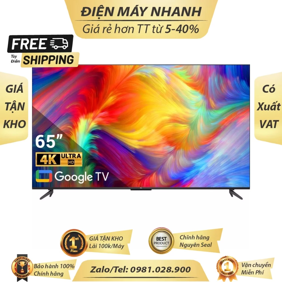 Google Tivi TCL LED 4K 65 inch 65P638 Moi 100