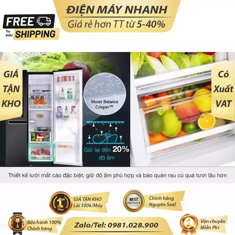Tu lanh LG GR D247MC Tu lanh LG Inverter 601 Lit GR D247MC BH tai nha 24 thang hang LG Moi 100